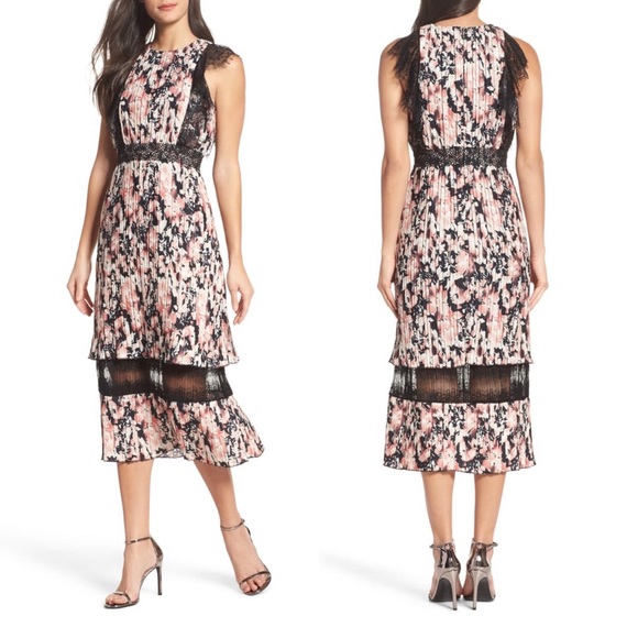 foxiedox Dresses & Skirts - Foxiedox Jasmine Lace Pleated Floral Midi Dress XS
